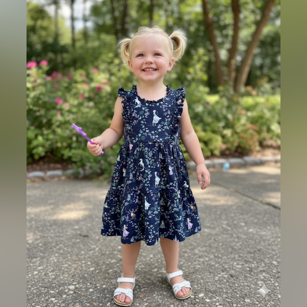 Janie and Jack Navy Blue Floral Kids Dress Disney Frozen